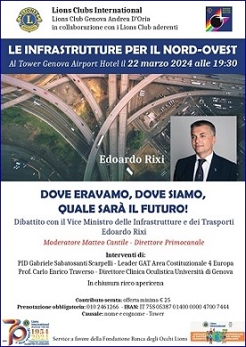 Locandina dibattito infrastrutture nord-ovest - Tower Genova Airport Hotel 22 marzo 2024